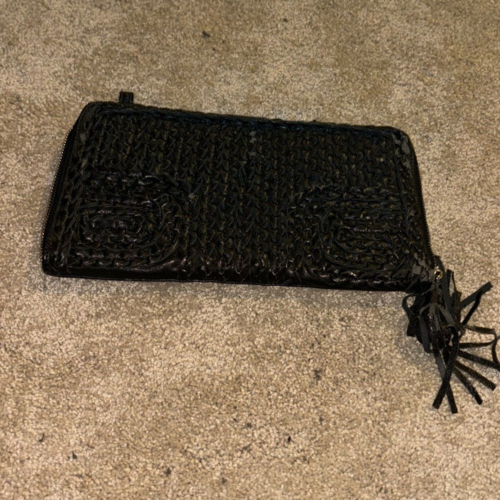 Street level black woven clutch/ wallet wristlet